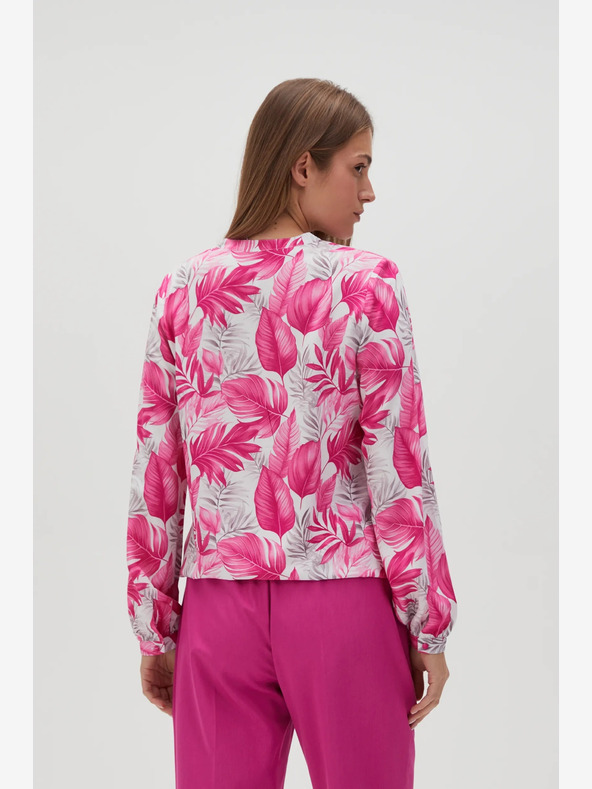 Moodo Weiß und rosa gemusterte Damenbluse Moodo