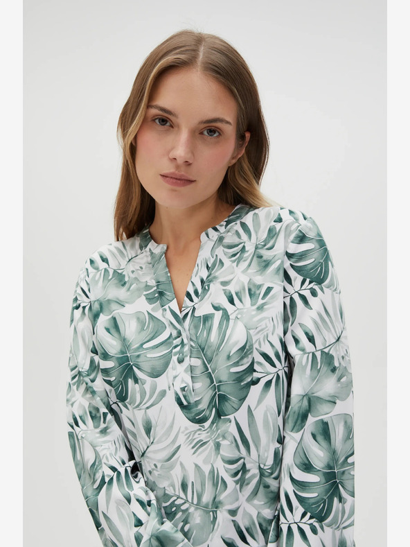 Moodo Weiß-grün gemusterte Damenbluse Moodo