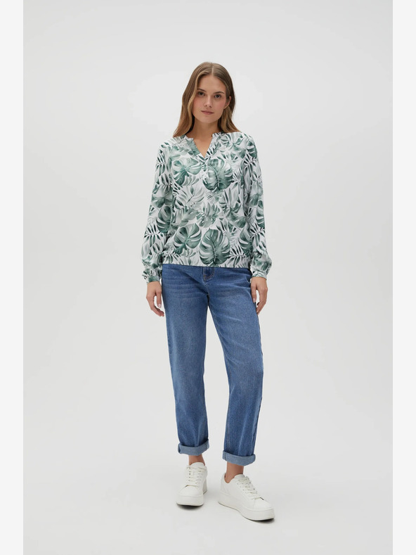 Moodo Weiß-grün gemusterte Damenbluse Moodo
