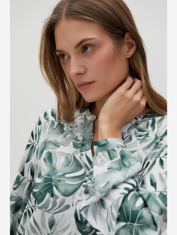 Moodo Weiß-grün gemusterte Damenbluse Moodo