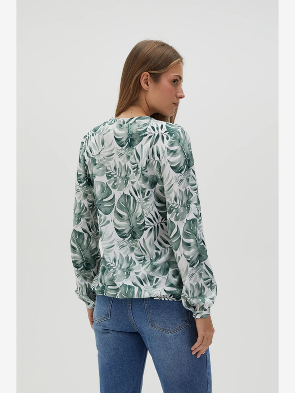 Moodo Weiß-grün gemusterte Damenbluse Moodo
