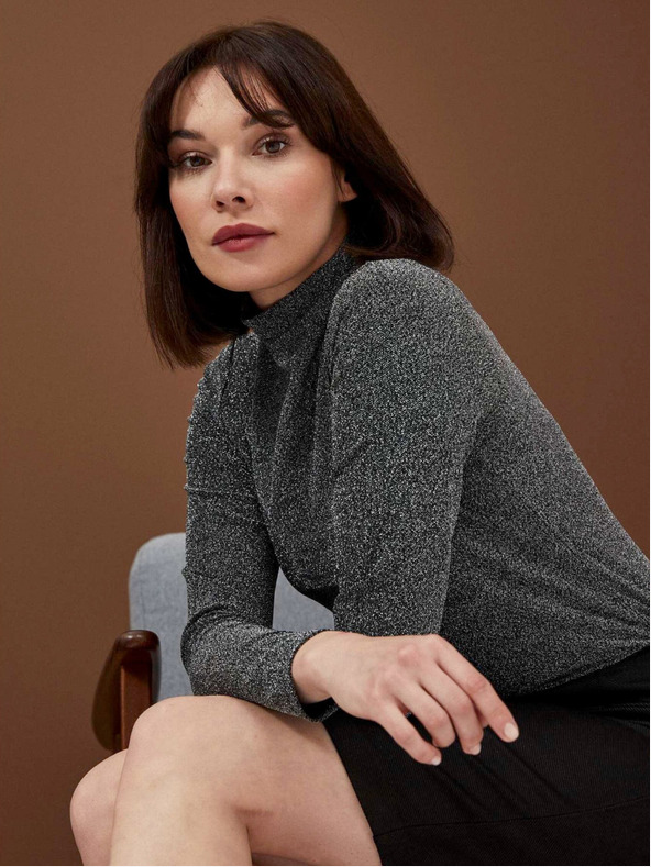 Moodo Schwarze Damenbluse mit Metallic-Faden Moodo