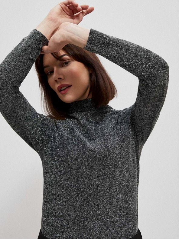 Moodo Schwarze Damenbluse mit Metallic-Faden Moodo