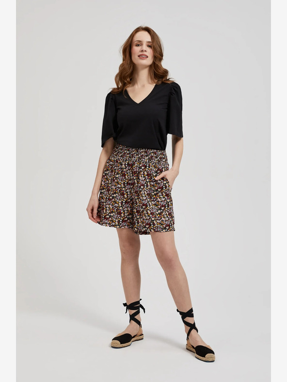 Moodo Schwarze Damen Blümchen Shorts Moodo