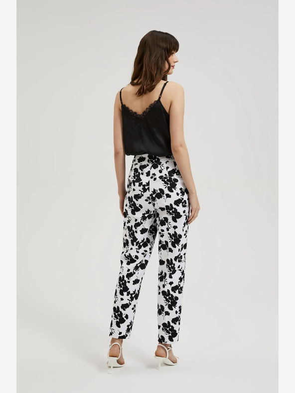 Moodo Schwarz-weiße Damen Blumenhose Moodo