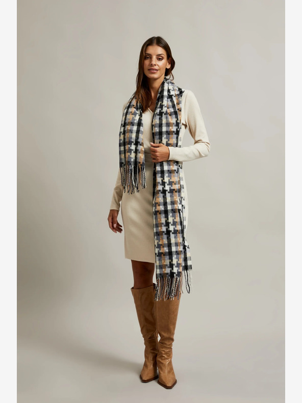 Moodo Braun-grauer karierter Damenschal Moodo