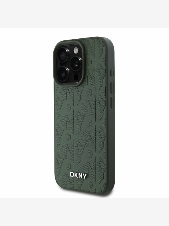 DKNY DKNY PU Leder Gittermuster Magsafe Schutzhülle für iPhone 16 Pro Grün