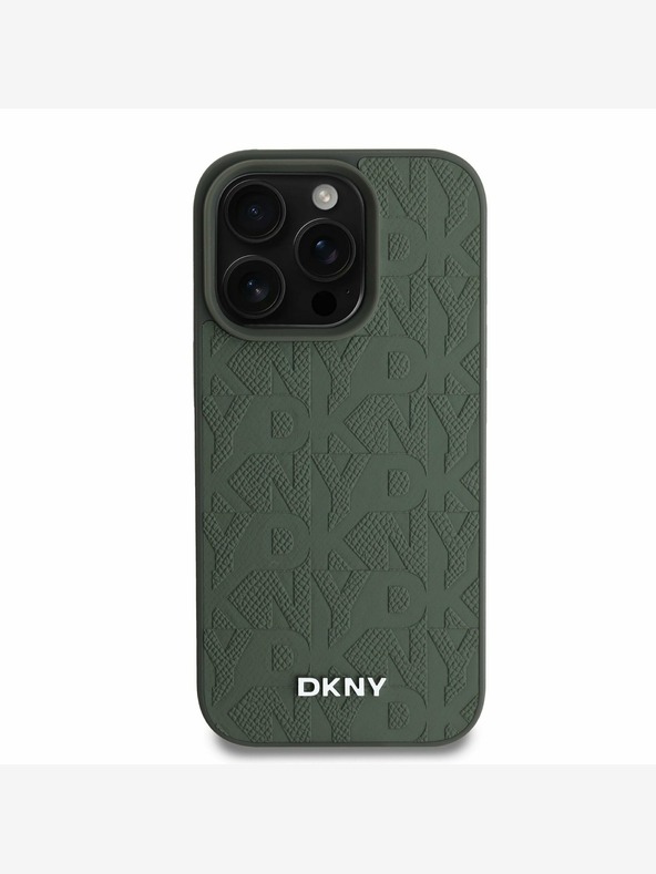 DKNY DKNY PU Leder Gittermuster Magsafe Schutzhülle für iPhone 16 Pro Grün