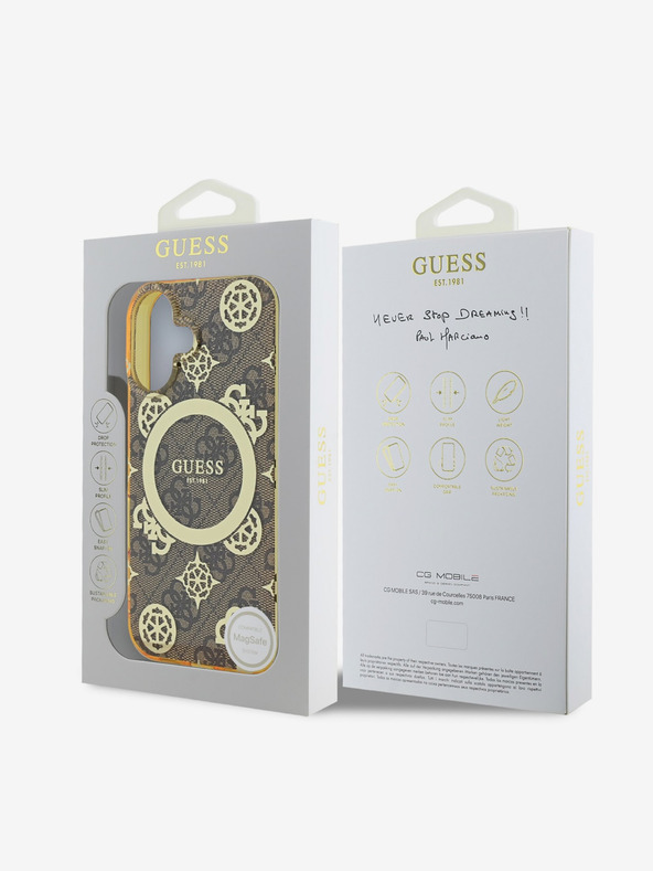 Guess Guess IML 4G Pfingstrose MagSafe Schutzhülle für iPhone 16 Braun