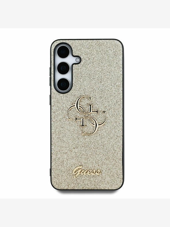 Guess Guess PU Fixed Glitter 4G Metall Logo Back Cover für Samsung Galaxy S25 Gold