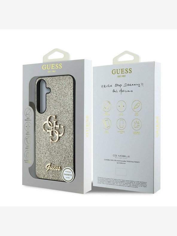 Guess Guess PU Fixed Glitter 4G Metall Logo Back Cover für Samsung Galaxy S25 Gold