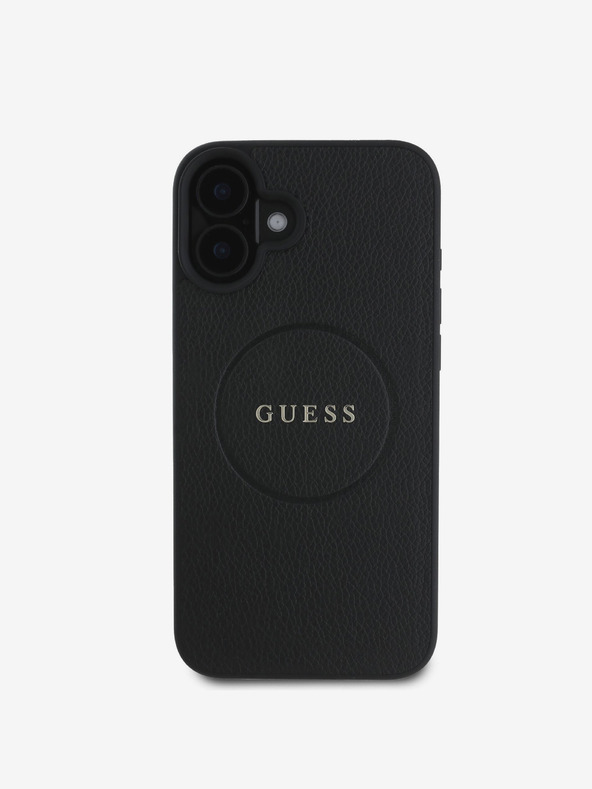 Guess Guess PU genarbtes klassisches Logo MagSafe Back Cover für iPhone 16 Schwarz