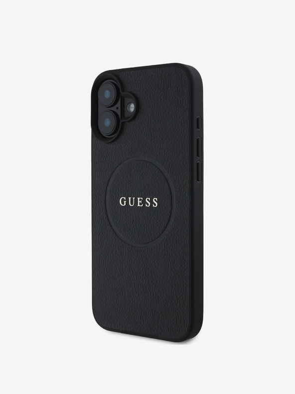 Guess Guess PU genarbtes klassisches Logo MagSafe Back Cover für iPhone 16 Schwarz