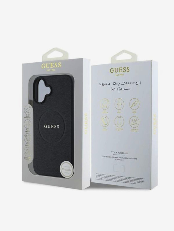 Guess Guess PU genarbtes klassisches Logo MagSafe Back Cover für iPhone 16 Schwarz