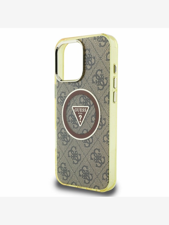 Guess Guess IML 4G Glitter and Triangle Logo MagSafe Back Cover für iPhone 16 Pro Braun