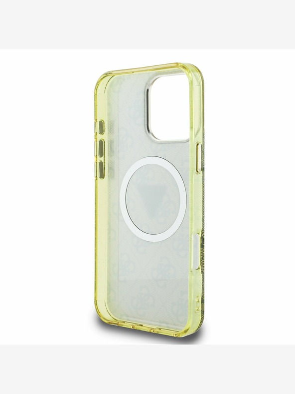Guess Guess IML 4G Glitter and Triangle Logo MagSafe Back Cover für iPhone 16 Pro Braun