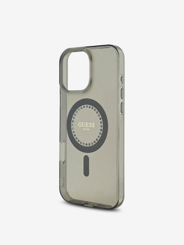 Guess Guess IML Rhinestones Ring MagSafe Back Cover für iPhone 16 Pro Max Schwarz