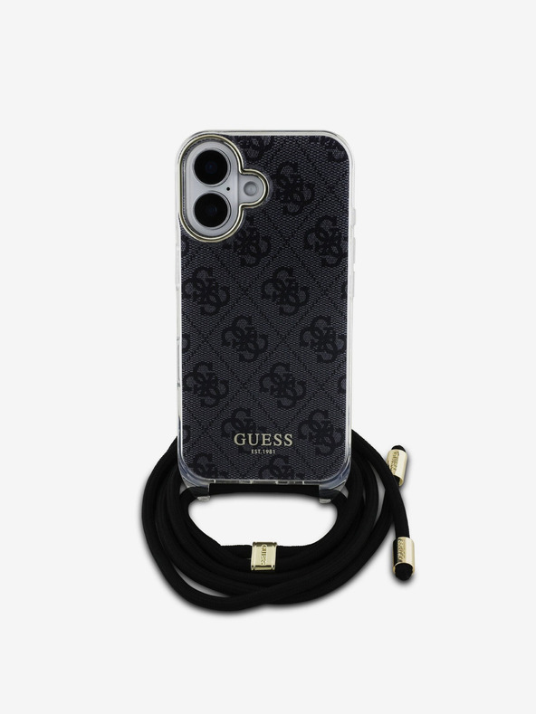 Guess Guess IML 4G Printed Crossbody Strap Back Cover für iPhone 16 Schwarz