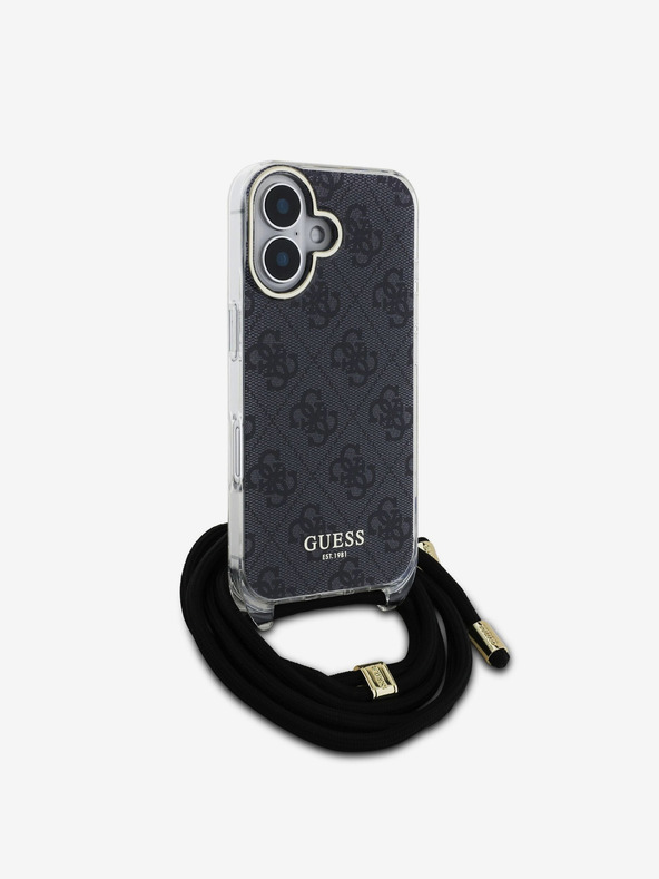 Guess Guess IML 4G Printed Crossbody Strap Back Cover für iPhone 16 Schwarz