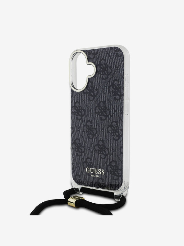 Guess Guess IML 4G Printed Crossbody Strap Back Cover für iPhone 16 Schwarz