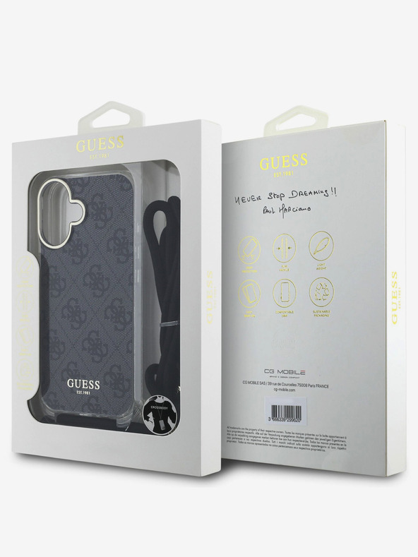 Guess Guess IML 4G Printed Crossbody Strap Back Cover für iPhone 16 Schwarz