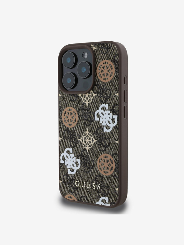 Guess Guess PU 4G Pfingstrose MagSafe Schutzhülle für iPhone 16 Pro Max Braun