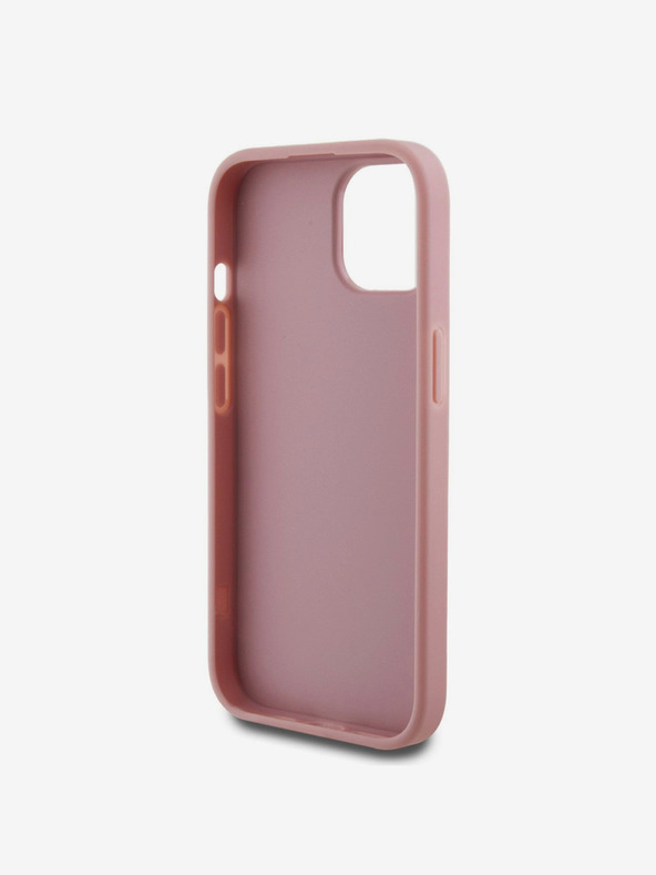 Guess PU Fester Glitzer 4G Metal Logo Rückseite Hülle für iPhone 15 Pink Handyhülle