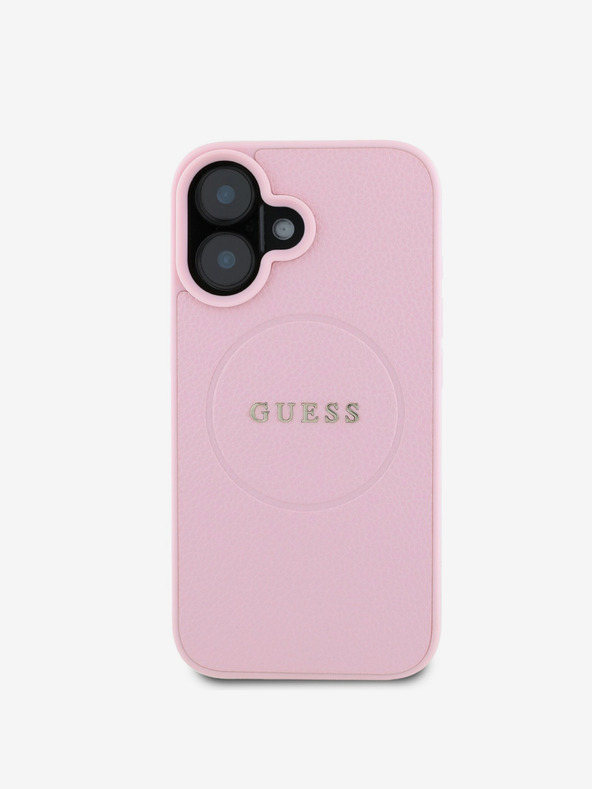 Guess Guess PU Genarbtes Klassisches Logo MagSafe Schutzhülle für iPhone 16 Pink