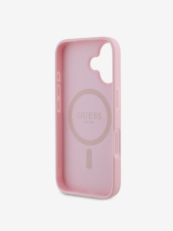 Guess Guess PU Genarbtes Klassisches Logo MagSafe Schutzhülle für iPhone 16 Pink