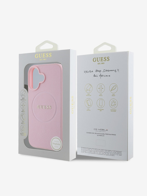 Guess Guess PU Genarbtes Klassisches Logo MagSafe Schutzhülle für iPhone 16 Pink