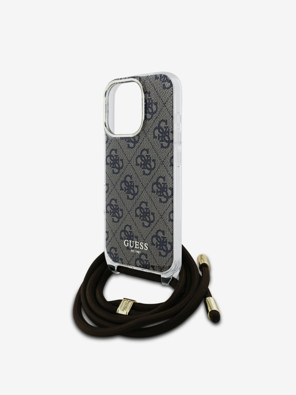Guess Guess IML 4G Printed Crossbody Strap Back Cover für iPhone 16 Pro Braun