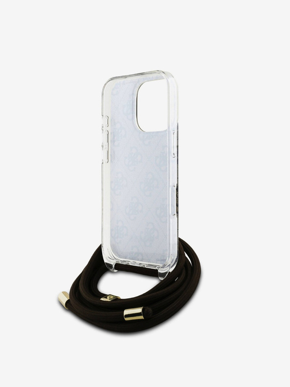 Guess Guess IML 4G Printed Crossbody Strap Back Cover für iPhone 16 Pro Braun