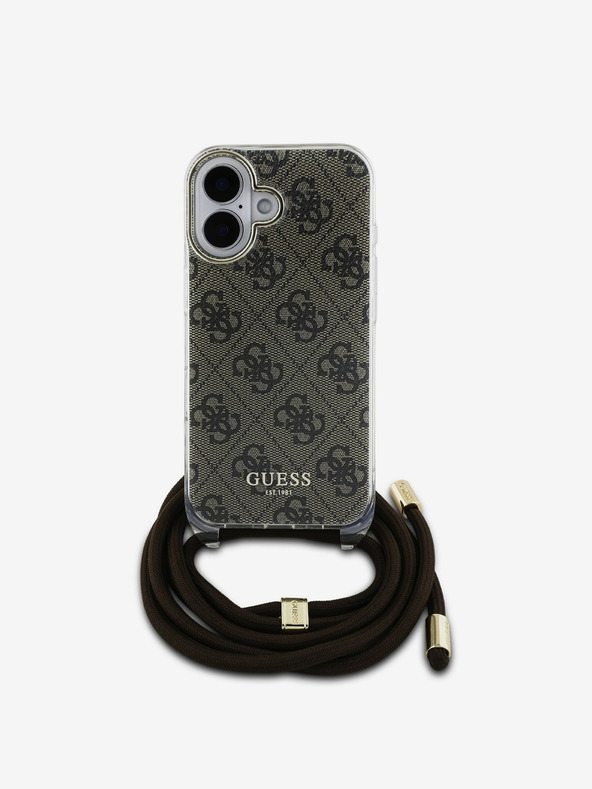 Guess Guess IML 4G Printed Crossbody Strap Back Cover für iPhone 16 Braun