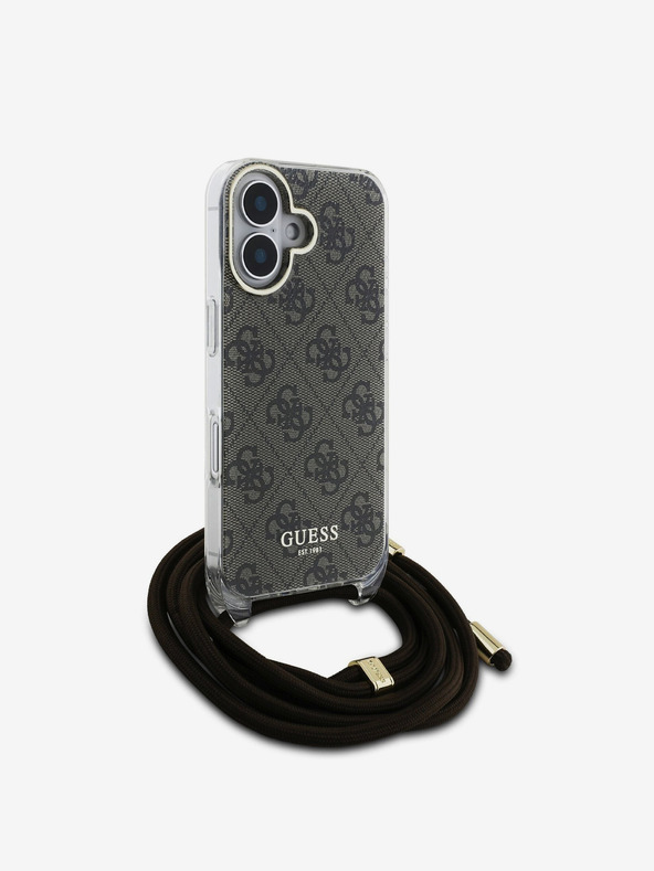 Guess Guess IML 4G Printed Crossbody Strap Back Cover für iPhone 16 Braun