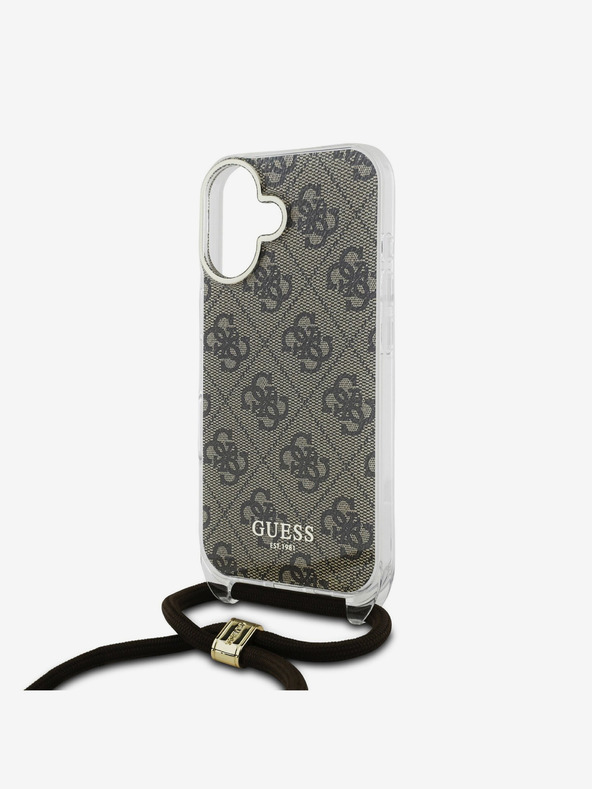 Guess Guess IML 4G Printed Crossbody Strap Back Cover für iPhone 16 Braun