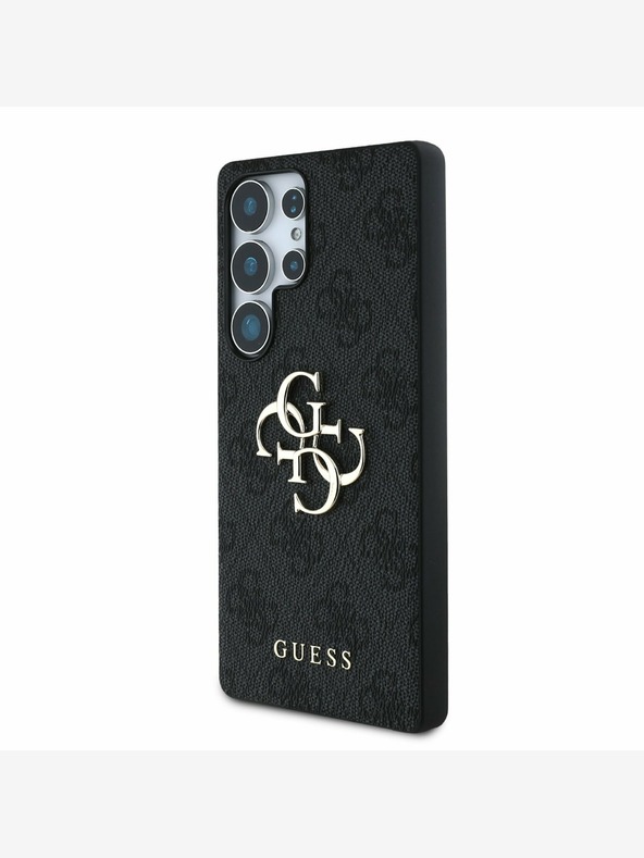 Guess PU 4G Metal Logo Rückseite Hülle für Samsung Galaxy S25 Ultra Grau Handyhülle