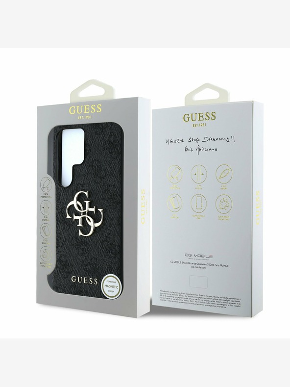 Guess PU 4G Metal Logo Rückseite Hülle für Samsung Galaxy S25 Ultra Grau Handyhülle