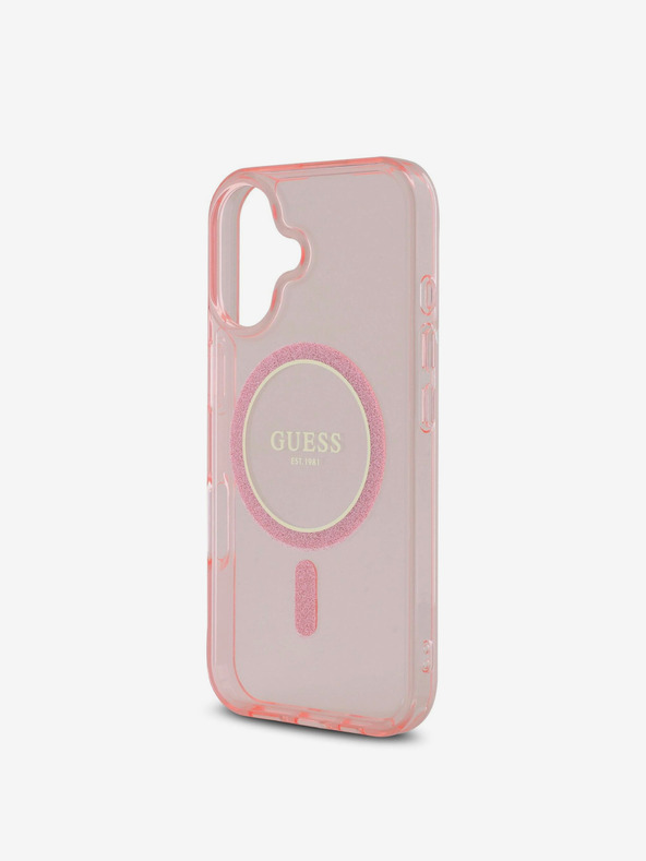 Guess Guess IML Glitter Ring MagSafe Back Cover für iPhone 16 Pink