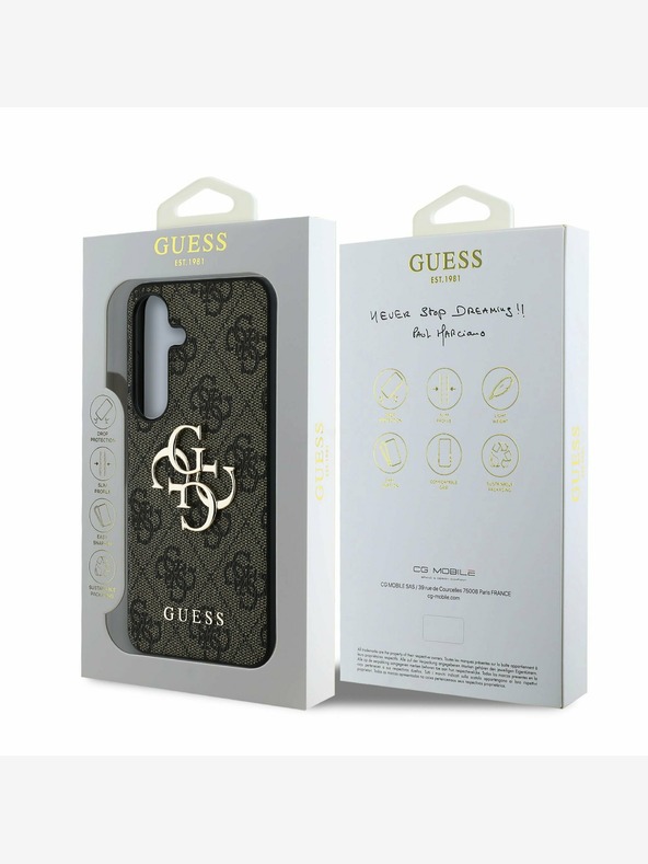 Guess Guess PU 4G Metall-Logo-Rückseite für Samsung Galaxy S25 Braun