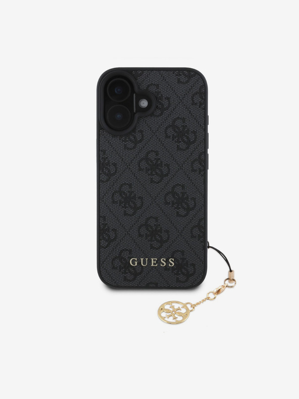 Guess Guess 4G Charm Back Cover für iPhone 16 Ton in Ton Grau
