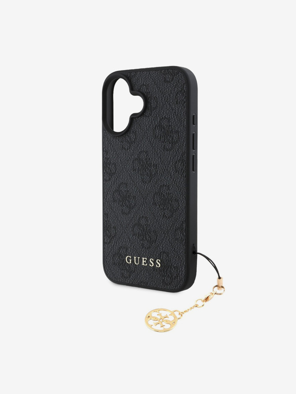 Guess Guess 4G Charm Back Cover für iPhone 16 Ton in Ton Grau