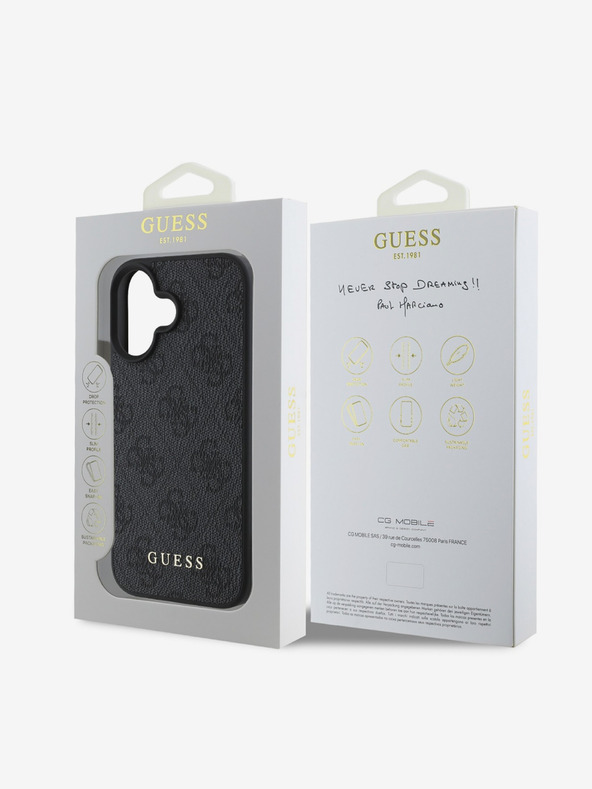 Guess Guess 4G Charm Back Cover für iPhone 16 Ton in Ton Grau