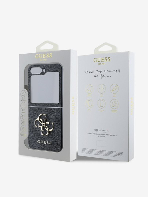 Guess Guess PU 4G Metall-Logo-Rückseite für Samsung Galaxy Z Flip 6 Grau