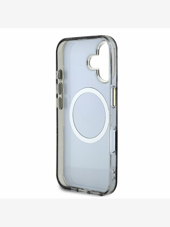 Guess Guess IML Glitter Magnolia und Triangle Logo MagSafe Back Cover für iPhone 16 Schwarz