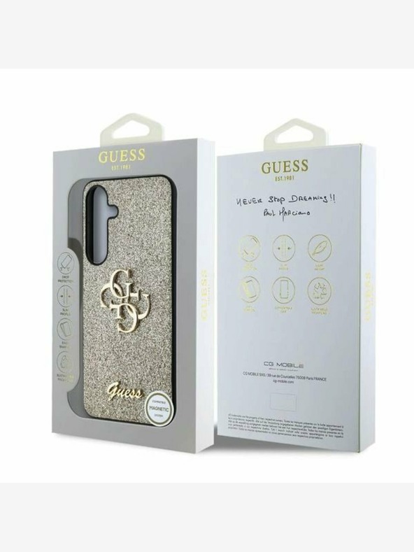 Guess Guess PU Fixed Glitter 4G Metall Logo Back Cover für Samsung Galaxy S25+ Gold