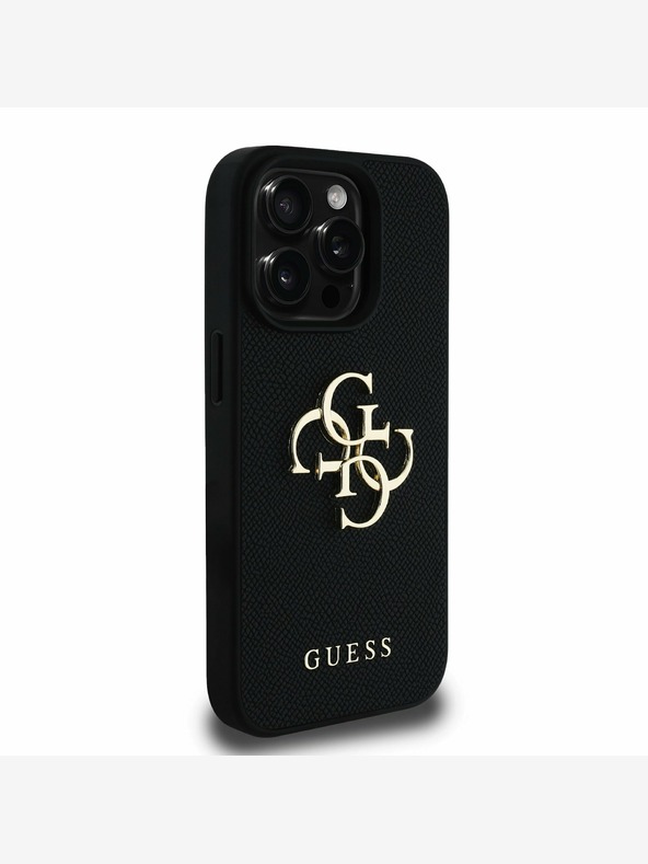 Guess Guess PU genarbtes 4G Metall-Logo Backcover für iPhone 15 Pro Schwarz
