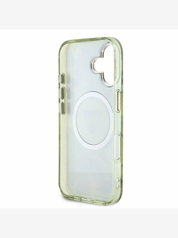 Guess Guess IML Glitter Magnolia und Triangle Logo MagSafe Back Cover für iPhone 16 Grün