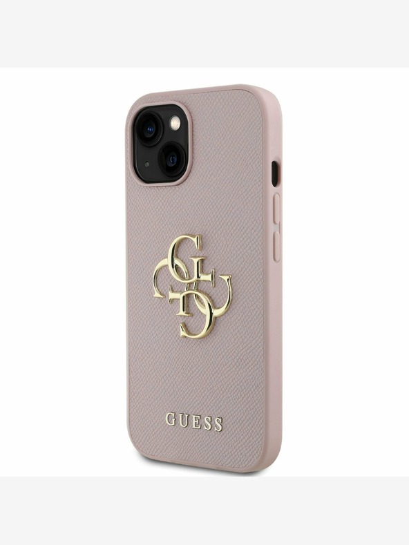 Guess Guess PU genarbte 4G Metall-Logo-Hülle für iPhone 15 Pink