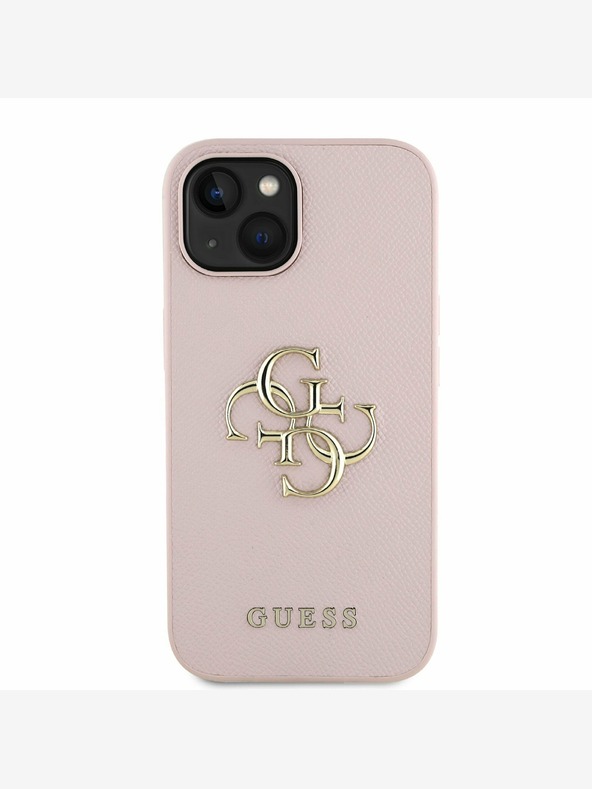 Guess Guess PU genarbte 4G Metall-Logo-Hülle für iPhone 15 Pink