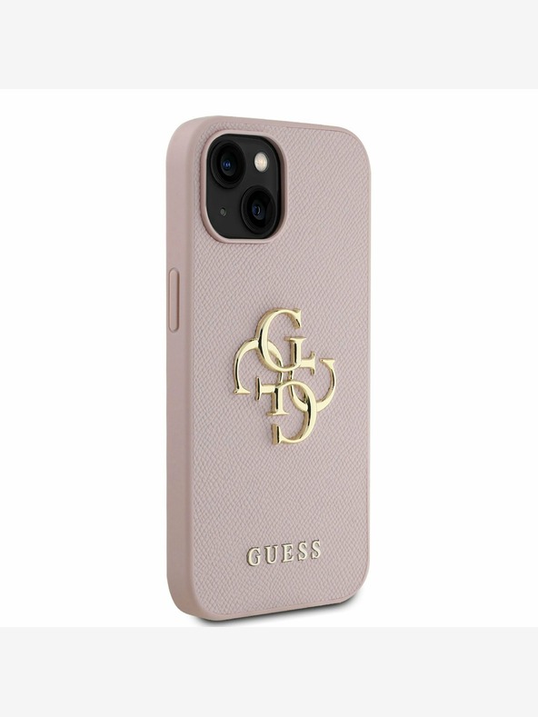 Guess Guess PU genarbte 4G Metall-Logo-Hülle für iPhone 15 Pink